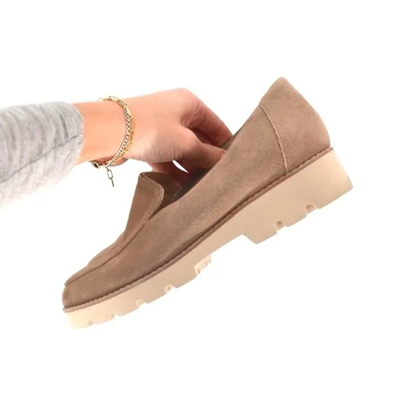 Vionic Kensley Slip On Loafers Shoes Taupe Tan Suede Platform Lug Sole Women's 7