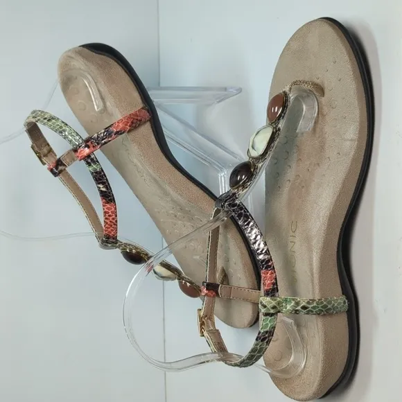 Vionic Lizbeth T-strap  Multicolor orthotic jeweled Sandal womans size 8W  EU 39