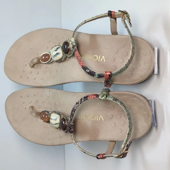 Vionic Lizbeth T-strap  Multicolor orthotic jeweled Sandal womans size 8W  EU 39