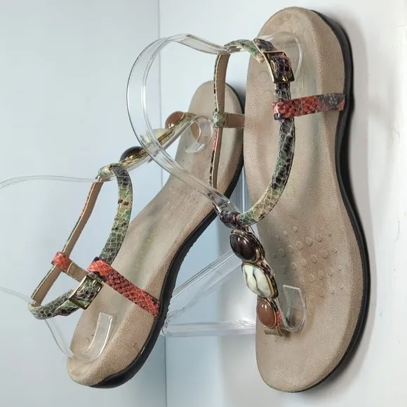 Vionic Lizbeth T-strap  Multicolor orthotic jeweled Sandal womans size 8W  EU 39