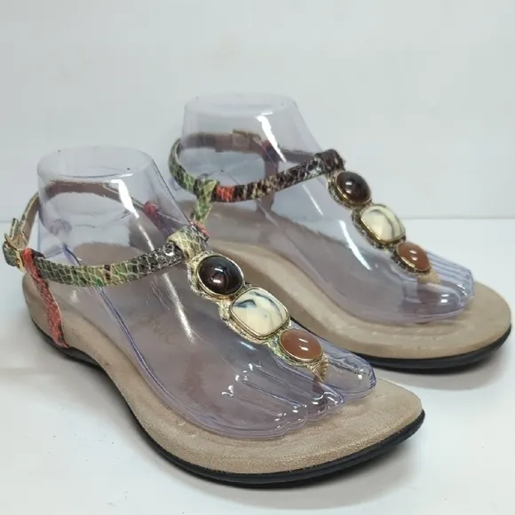 Vionic Lizbeth T-strap  Multicolor orthotic jeweled Sandal womans size 8W  EU 39