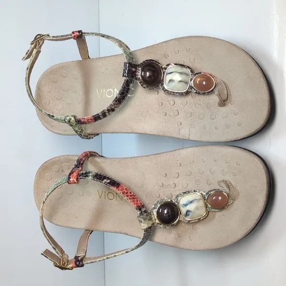 Vionic Lizbeth T-strap  Multicolor orthotic jeweled Sandal womans size 8W  EU 39