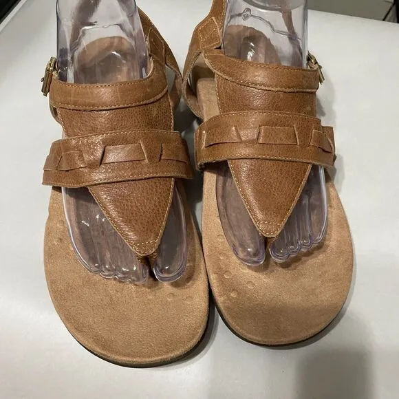Vionic LUPE Brown Tan Arch Support Footbed Thong Style Slingback Sandals Sz 11