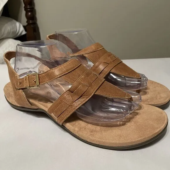 Vionic LUPE Brown Tan Arch Support Footbed Thong Style Slingback Sandals Sz 11