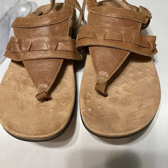 Vionic LUPE Brown Tan Arch Support Footbed Thong Style Slingback Sandals Sz 11