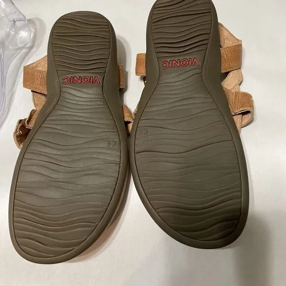 Vionic LUPE Brown Tan Arch Support Footbed Thong Style Slingback Sandals Sz 11
