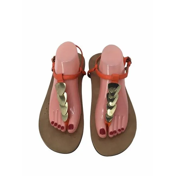 Vionic Miami Thong Sandal Womens 11 Embellished Gold Cork Orthaheel Ankle Strap
