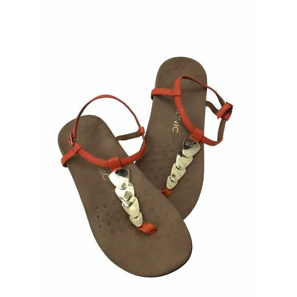 Vionic Miami Thong Sandal Womens 11 Embellished Gold Cork Orthaheel Ankle Strap