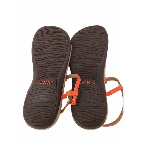Vionic Miami Thong Sandal Womens 11 Embellished Gold Cork Orthaheel Ankle Strap