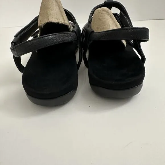 Vionic Mikah Womens Sandals Black Leather Adjustable T-Strap Pearl Orthopedic 10