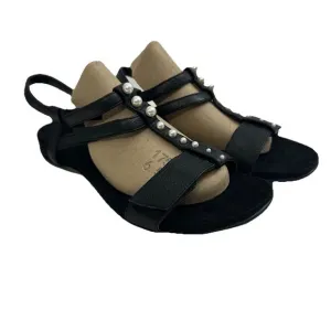Vionic Mikah Womens Sandals Black Leather Adjustable T-Strap Pearl Orthopedic 10