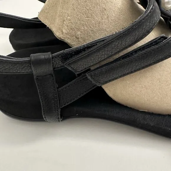 Vionic Mikah Womens Sandals Black Leather Adjustable T-Strap Pearl Orthopedic 10