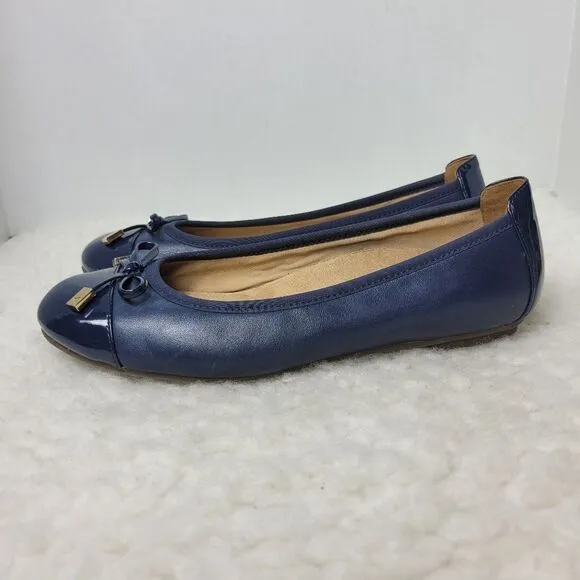Vionic Minna Women's Size 7 Navy Leather Patent Cap Toe Ballet Flats