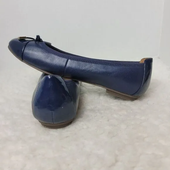 Vionic Minna Women's Size 7 Navy Leather Patent Cap Toe Ballet Flats