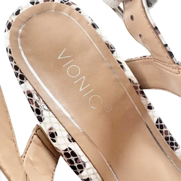 Vionic Papaya Paula Sandal Orthotic Arch Support White Leopard Snake Size 6.5