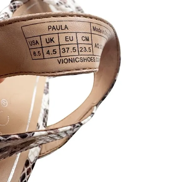 Vionic Papaya Paula Sandal Orthotic Arch Support White Leopard Snake Size 6.5