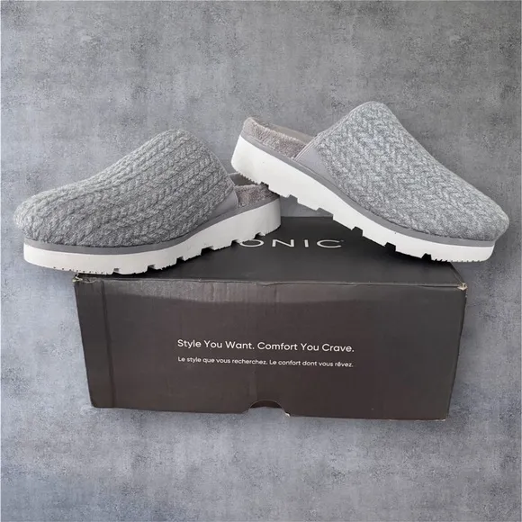 Vionic Sakura Slate Braid Knit Gray Outdoor Slippers Knit Upper Loafers Size 8