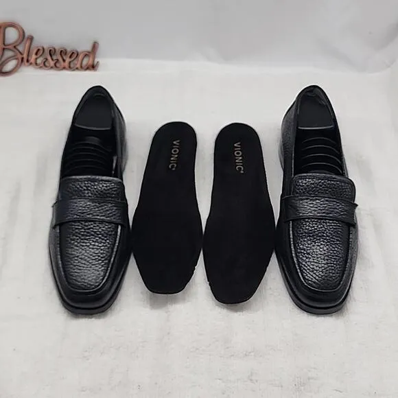 VIONIC SELLAH BLACK PEBBLED LEATHER SQUARE TOE LOAFERS LADIES 6 NWOB