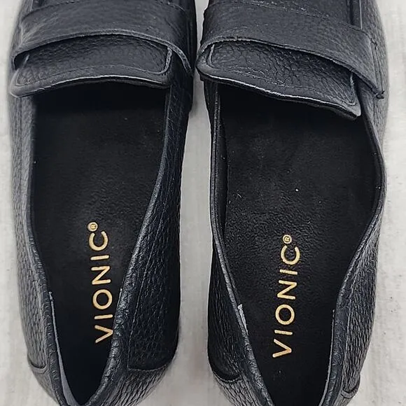 VIONIC SELLAH BLACK PEBBLED LEATHER SQUARE TOE LOAFERS LADIES 6 NWOB