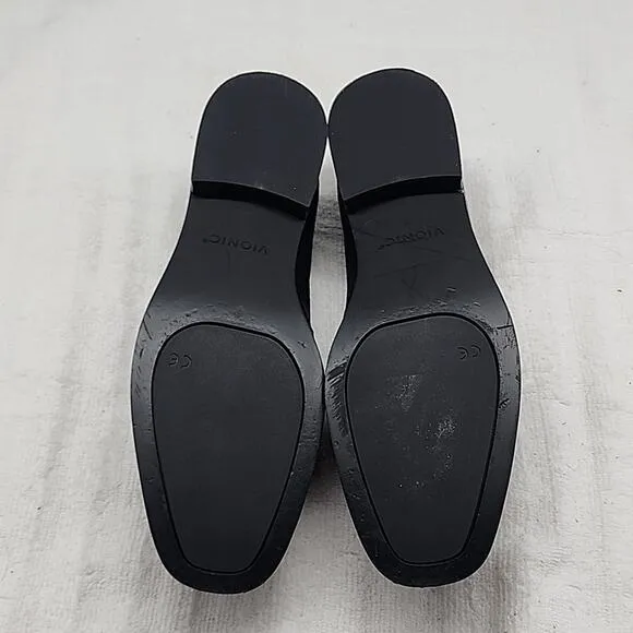VIONIC SELLAH BLACK PEBBLED LEATHER SQUARE TOE LOAFERS LADIES 6 NWOB