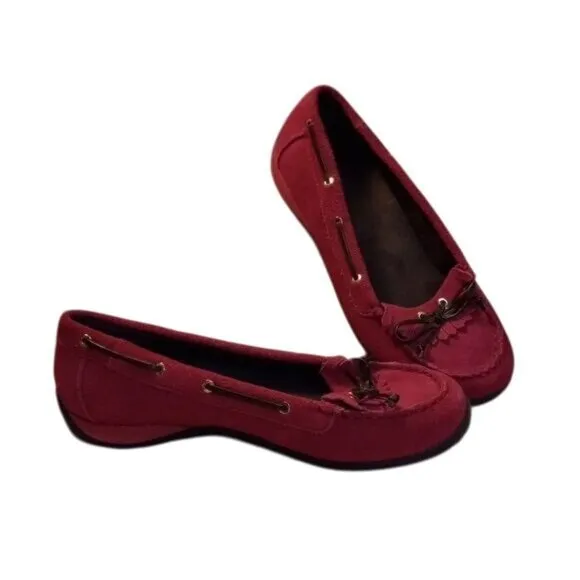 Vionic Size 8.5 Orthaheel Kiltie Pink Suede Moccasin Loafers Boat Shoes Flats