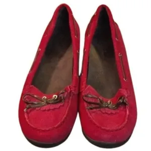 Vionic Size 8.5 Orthaheel Kiltie Pink Suede Moccasin Loafers Boat Shoes Flats