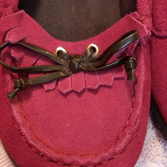 Vionic Size 8.5 Orthaheel Kiltie Pink Suede Moccasin Loafers Boat Shoes Flats