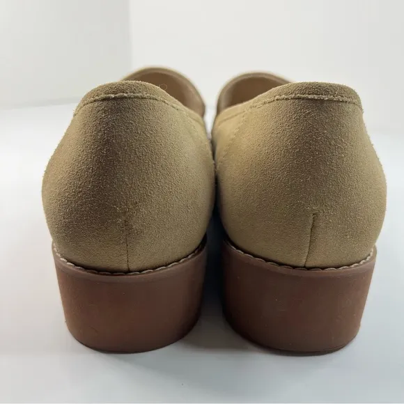 Vionic Tan Loafers Suede Leather Cheryl II Loafer Womens 7 Saddle strap Lug Sole