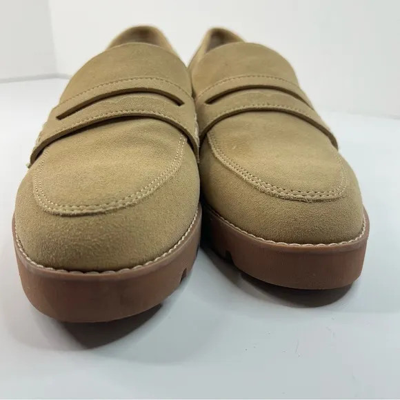 Vionic Tan Loafers Suede Leather Cheryl II Loafer Womens 7 Saddle strap Lug Sole