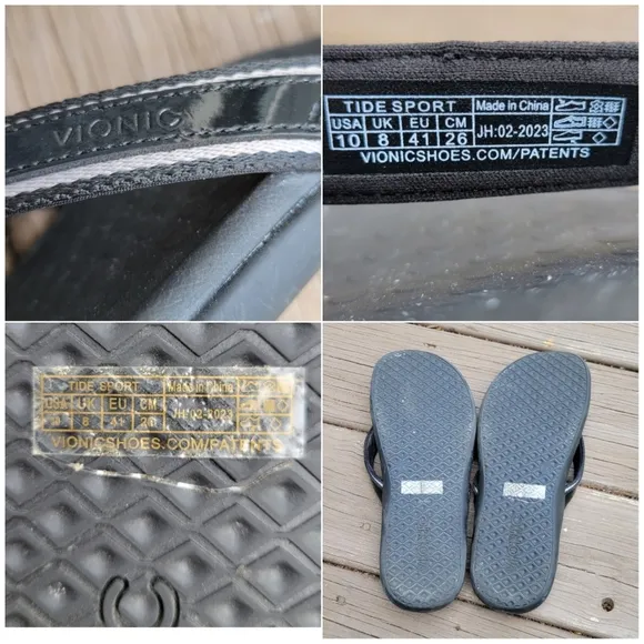 Vionic Tide Sport Black Thong Summer Comfort Orthotic Orthaheel Sandals 10