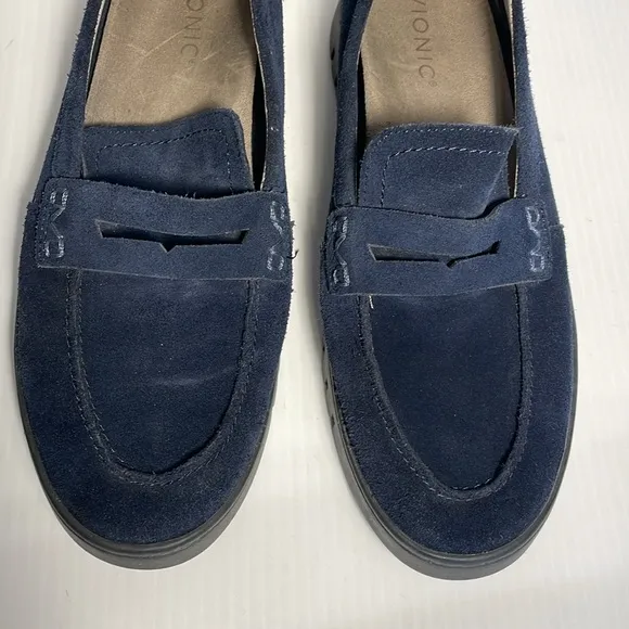 Vionic Uptown Women's Slip On Packable Travel Penny Loafers Size 10 Navy Suede