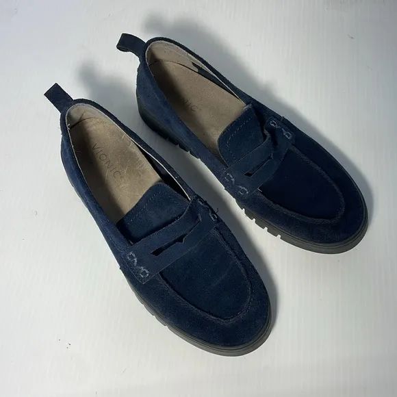 Vionic Uptown Women's Slip On Packable Travel Penny Loafers Size 10 Navy Suede