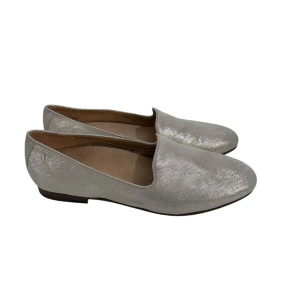 Vionic Women Willa II Slip-On Loafers SZ 8.5 Silver Metallic Leather Comfy Shoes