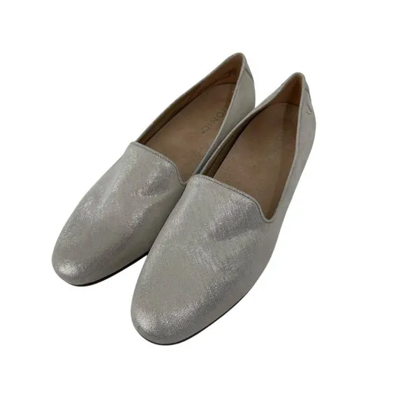 Vionic Women Willa II Slip-On Loafers SZ 8.5 Silver Metallic Leather Comfy Shoes