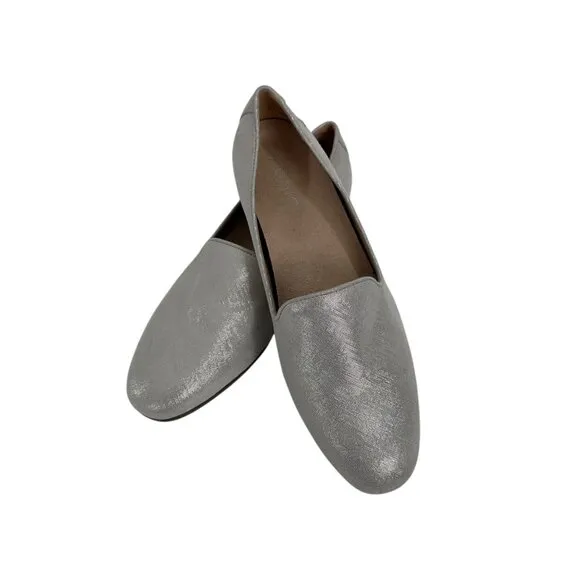 Vionic Women Willa II Slip-On Loafers SZ 8.5 Silver Metallic Leather Comfy Shoes