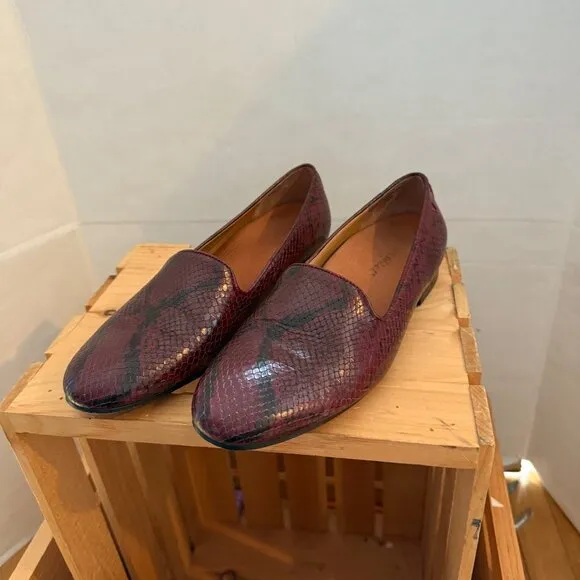 Vionic Womens 9.5 Burgundy Snake Print Loafers Comfortable Stylish Slip-On Shoes