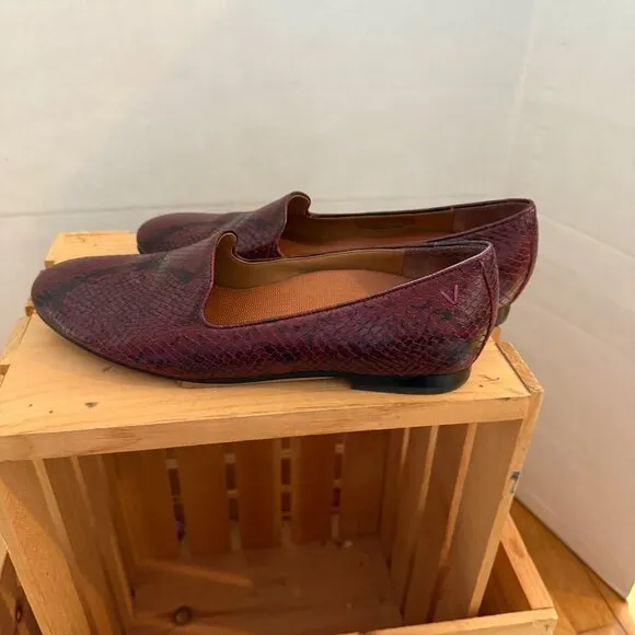 Vionic Womens 9.5 Burgundy Snake Print Loafers Comfortable Stylish Slip-On Shoes