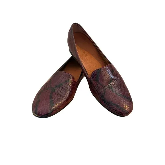 Vionic Womens 9.5 Burgundy Snake Print Loafers Comfortable Stylish Slip-On Shoes