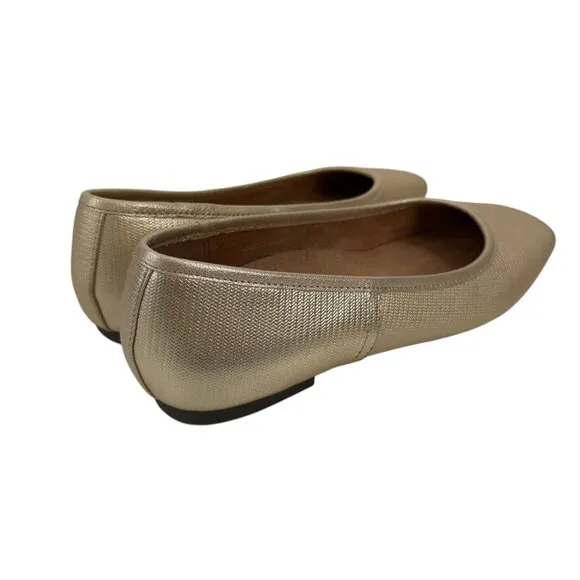 VIONIC Womens Gold Square-Toe Ballet Flats Size 6.5 Leather Upper Rubber Sole