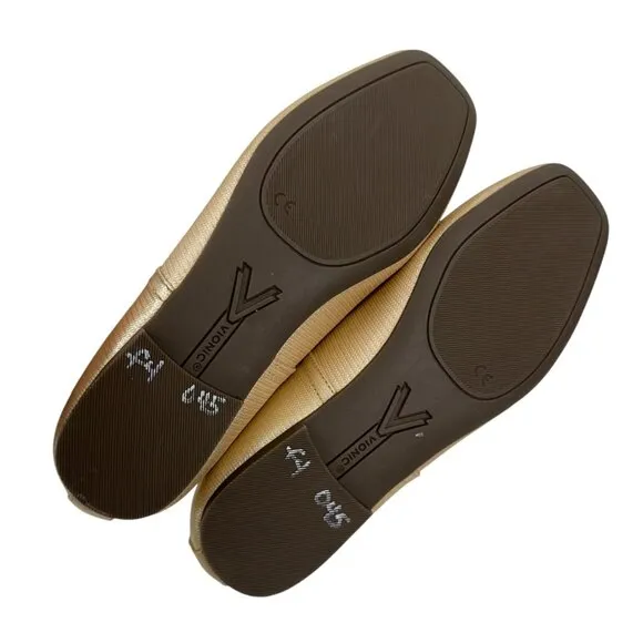 VIONIC Womens Gold Square-Toe Ballet Flats Size 6.5 Leather Upper Rubber Sole