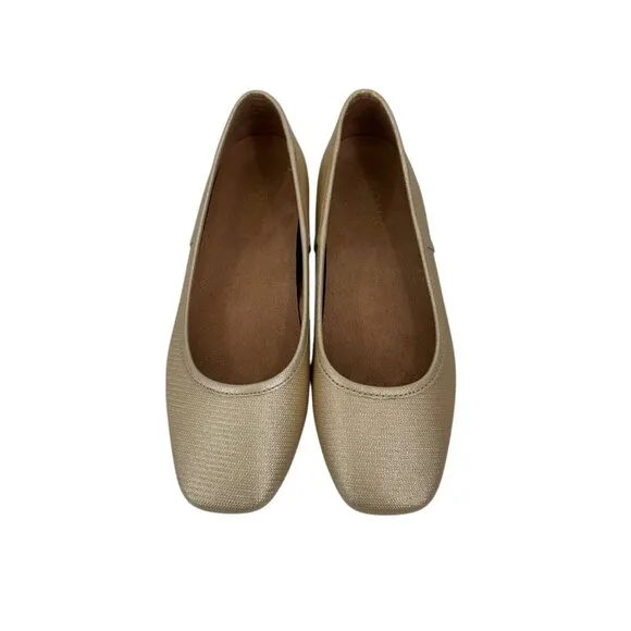 VIONIC Womens Gold Square-Toe Ballet Flats Size 6.5 Leather Upper Rubber Sole