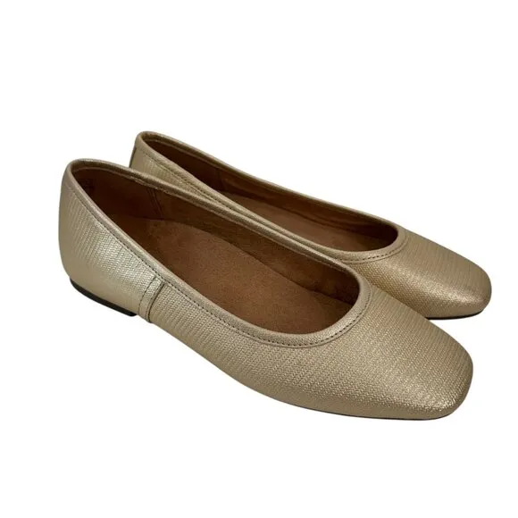 VIONIC Womens Gold Square-Toe Ballet Flats Size 6.5 Leather Upper Rubber Sole