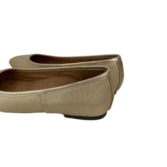 VIONIC Womens Gold Square-Toe Ballet Flats Size 6.5 Leather Upper Rubber Sole