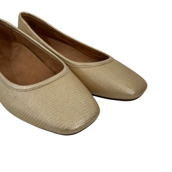 VIONIC Womens Gold Square-Toe Ballet Flats Size 6.5 Leather Upper Rubber Sole