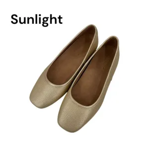 VIONIC Womens Gold Square-Toe Ballet Flats Size 6.5 Leather Upper Rubber Sole
