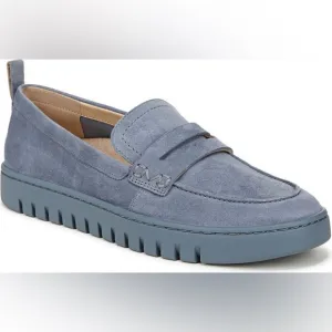 Vionic Women's Uptown Loafer in Vintage Blue Haze Waxed Suede Size 8