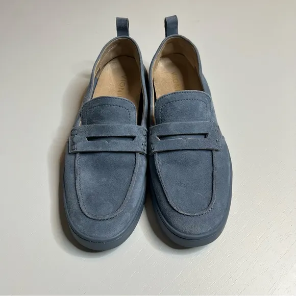 Vionic Women's Uptown Loafer in Vintage Blue Haze Waxed Suede Size 8