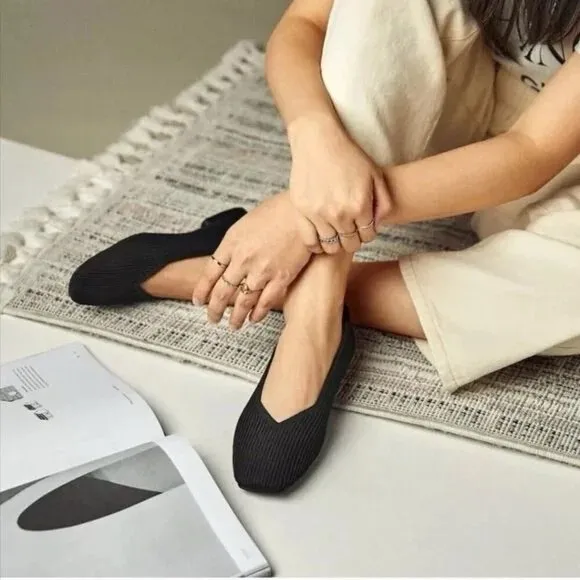 VIVAIA | 2.0 Margot Square Toe V-Cut Slip On Black Ballet Flats | Sz 8.5
