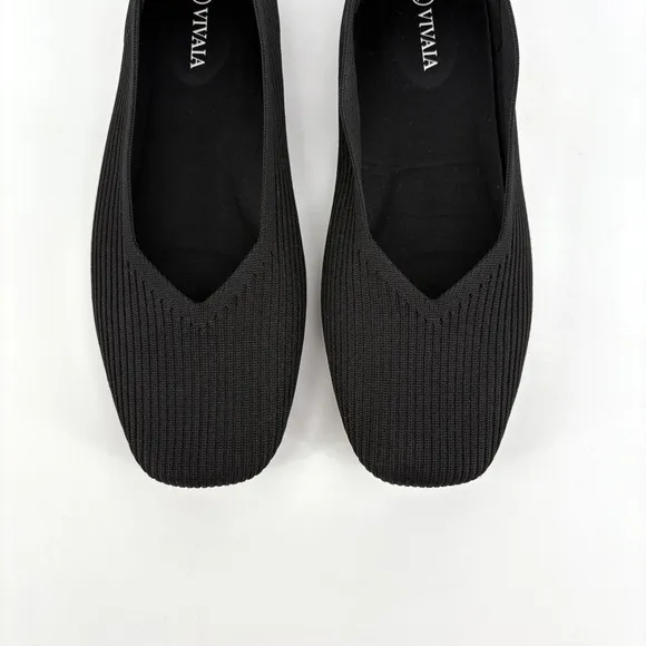 VIVAIA | 2.0 Margot Square Toe V-Cut Slip On Black Ballet Flats | Sz 8.5