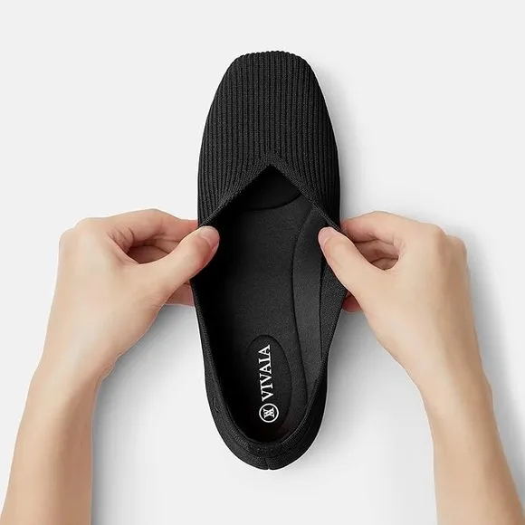 VIVAIA | 2.0 Margot Square Toe V-Cut Slip On Black Ballet Flats | Sz 8.5